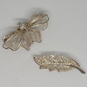 VINTAGE Silver Toned Filigree Brooches, Set of 2